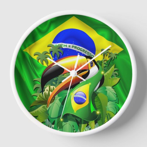 Toco Toucan with Brazil Flag Tie Clock