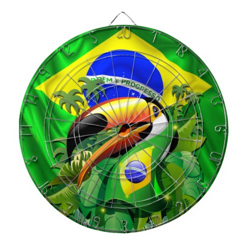 Toco Toucan with Brazil Flag Tie Dart Board