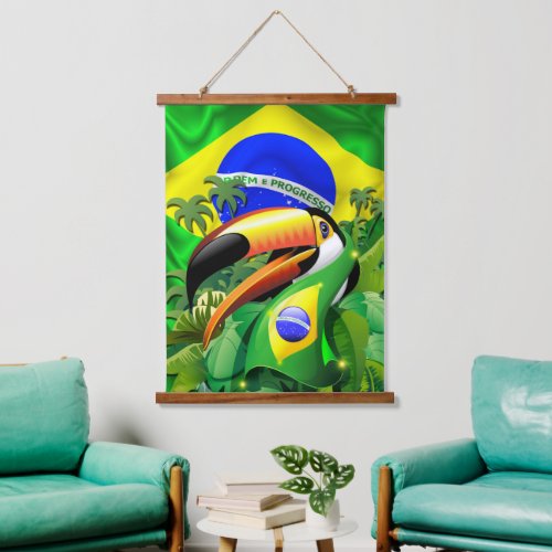 Toco Toucan with Brazil Flag Tie Hanging Tapestry