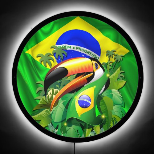 Toco Toucan with Brazil Flag Tie LED Sign