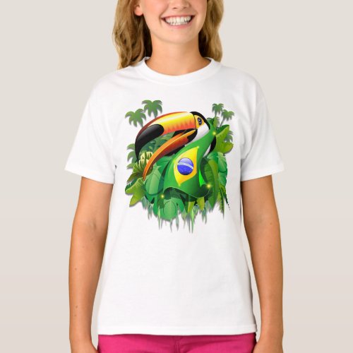 Toco Toucan with Brazil Flag Tie T_Shirt