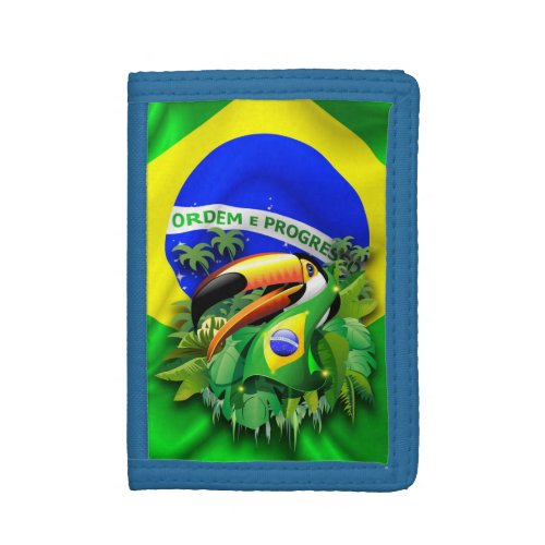Toco Toucan with Brazil Flag  Trifold Wallet