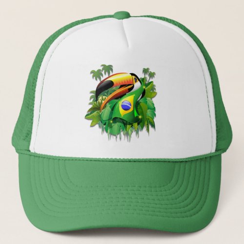 Toco Toucan with Brazil Flag  Trucker Hat