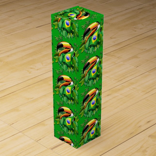 Toco Toucan with Brazil Flag  Wine Box (Front)