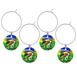 Toco Toucan with Brazil Flag  Wine Charm