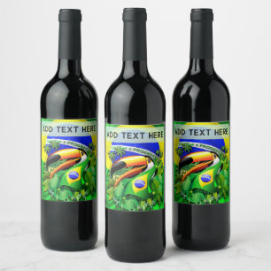 Toco Toucan with Brazil Flag Wine Label