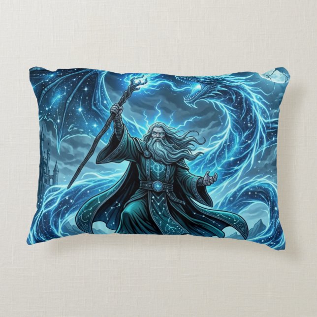 TOCOCLAWS Celestial Wizard & Ethereal Star Dragon Accent Pillow (Back)