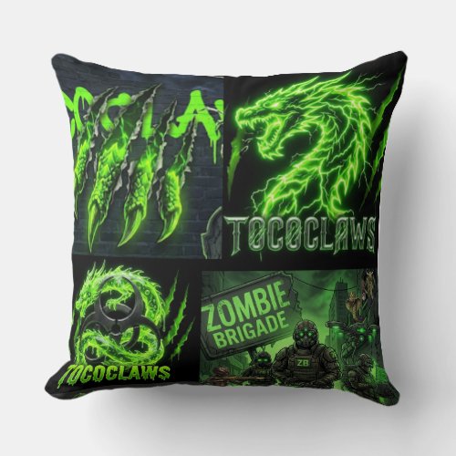 TOCOCLAWS Neon Green Electric Dragon - Million Gre Throw Pillow