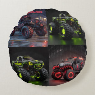 TOCOCLAWS Swamp Beast: Toxic Skull Monster Truck Round Pillow