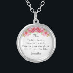 Today a Bride Mother-of-the-Bride Keepsake Silver Plated Necklace<br><div class="desc">Today a bride,  tomorrow a wife. Forever your daughter,  best friends for life. Personalize this pretty floral design with your name and it will make a thoughtful keepsake gift for your mother.</div>