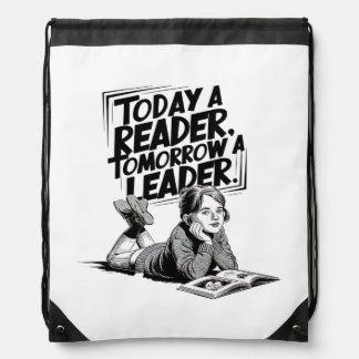 Today a Reader - Book Reading Girl - Bookworm Girl Drawstring Bag