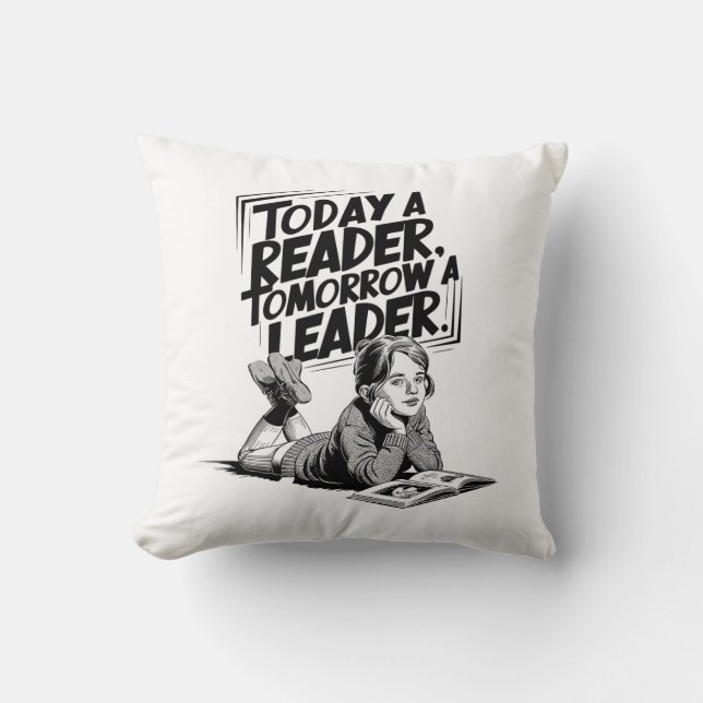 Today a Reader - Book Reading Girl - Bookworm Girl Throw Pillow (Front)