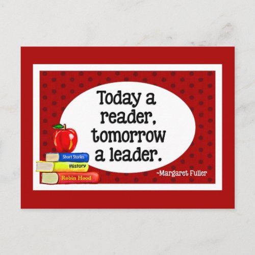 Today  A Reader Tomorrow A Leader Red Polka Dots Postcard