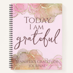 Today I Am Grateful Modern Pink Ink Faux Glitter Notebook