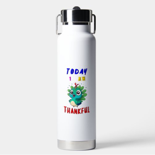 Today I Am Thankful November Peacock Thanksgiving Water Bottle