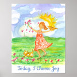 Today I Choose Joy Happy Girl Positive Words Poster at Zazzle