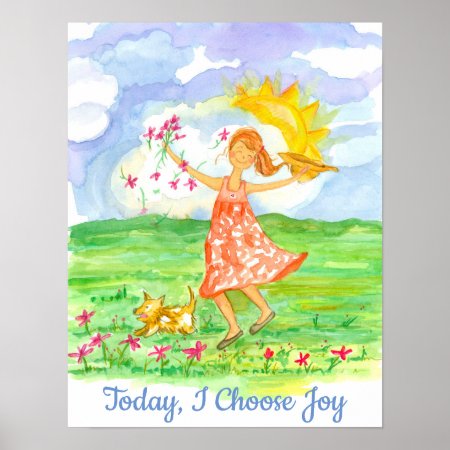 Today I Choose Joy Happy Girl Positive Words Poster