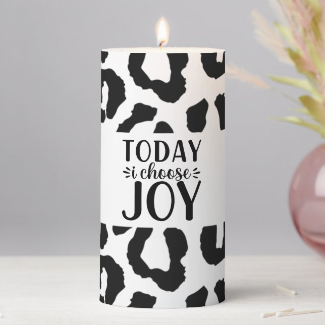Today I Choose Joy Leopard Pattern Pillar Candle (In Situ)