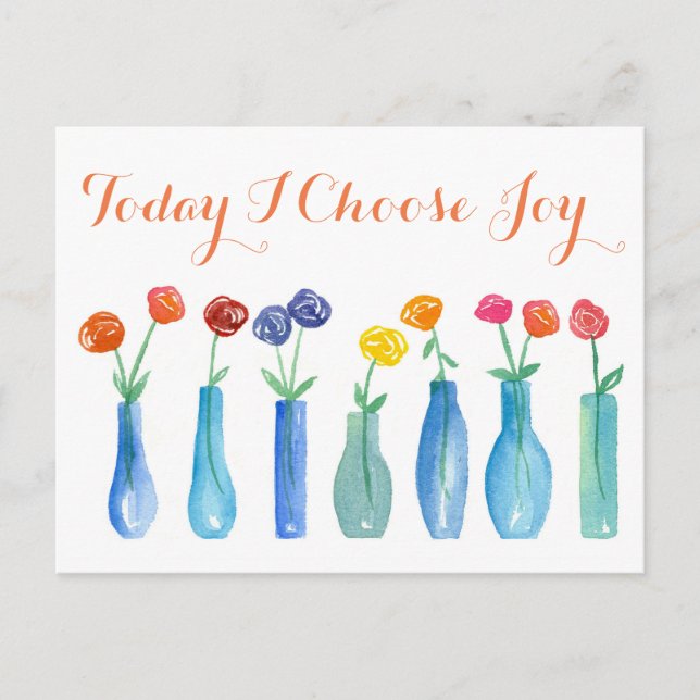 Today I Choose Joy Pink Roses Inspirational Postcard (Front)