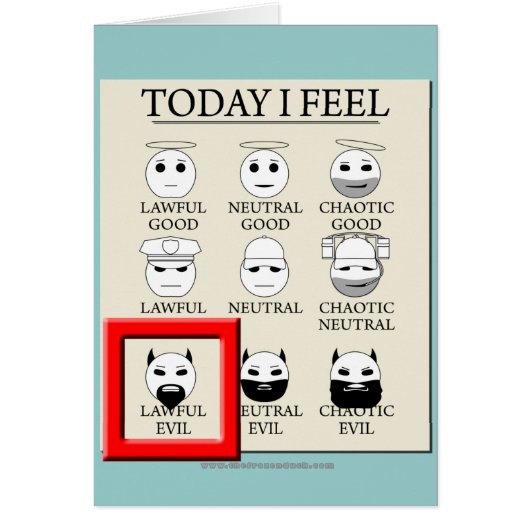 Today I Feel Lawful Evil Cards (Front)
