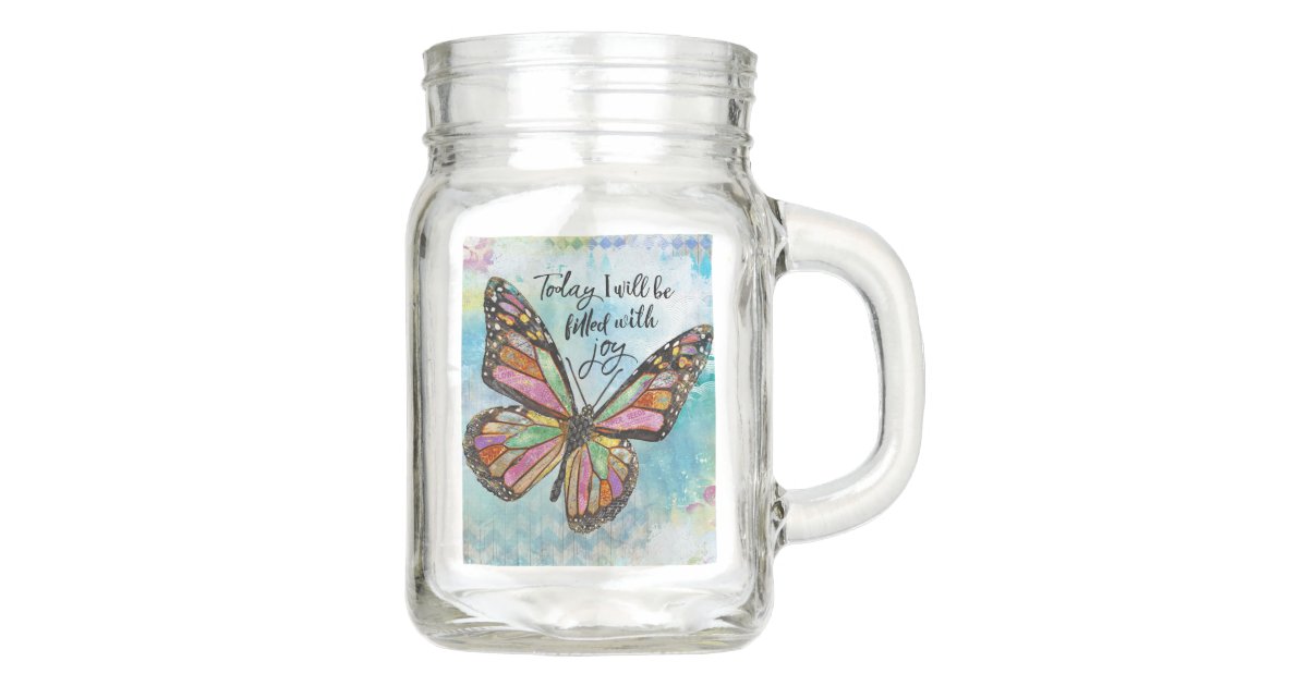 Monarch Butterfly Glass Coffee Mug, Butterfly Mason Jar Cup