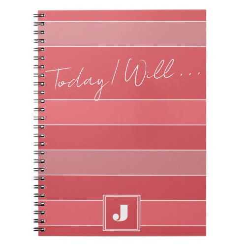Today I Will Daily Goals Pink Stripes Initial Notebook