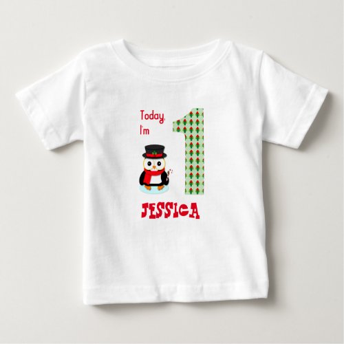 Today Im 1 Birthday Christmas Penguin Baby T_Shirt