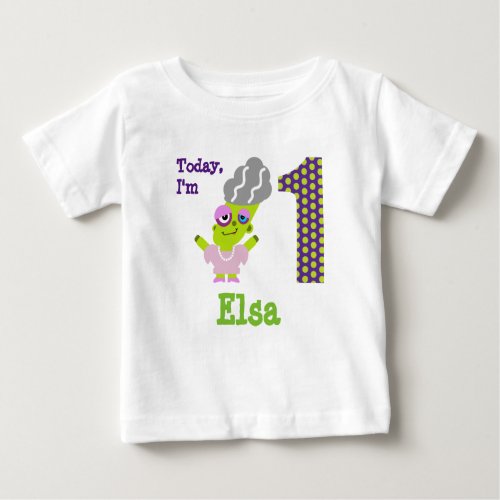 Today Im 1 Birthday Green Monster Bride Baby T_Shirt
