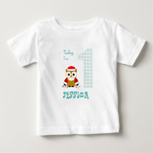 Today Im 1 Birthday Santa Owl Christmas Baby T_Shirt