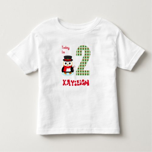 Today Im 2 Birthday Christmas Penguin Toddler T_shirt