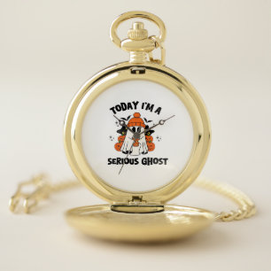 TODAY I'M A SERIOUS GHOST COFFEE PUMPKIN HALLOWEEN POCKET WATCH