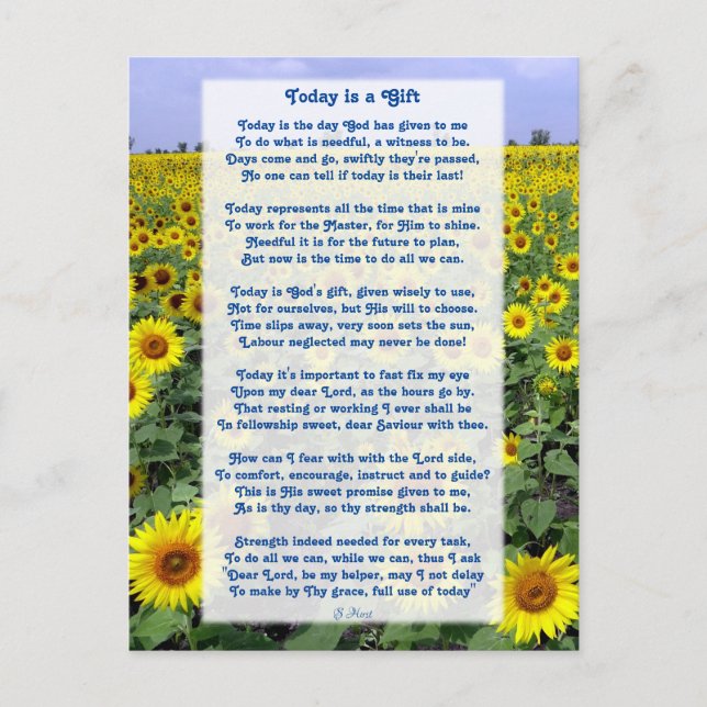 "Today is a Gift " Motivational Christian Poem Postcard (Front)