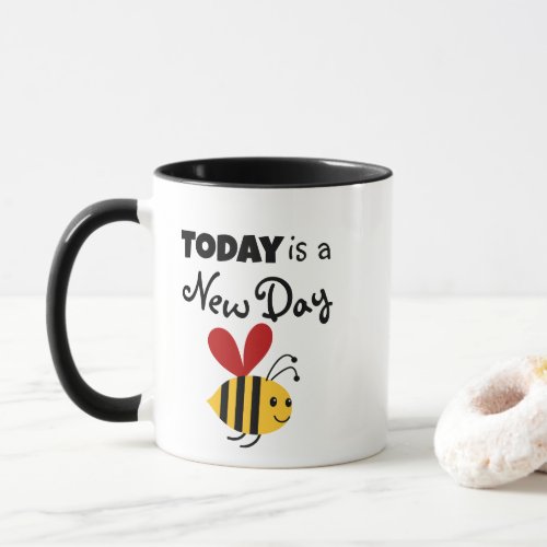 Today Is A New Day Love Heart Bee White Mug