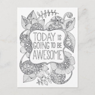 today is going to be awesome adult coloring postcard
