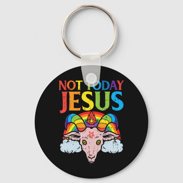 Today Not Jesus Satan Goat Satanic Rainbow Satanis Keychain (Front)