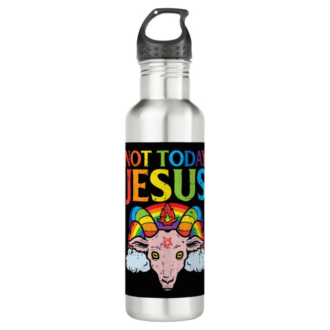 Today Not Jesus Satan Goat Satanic Rainbow Satanis Stainless Steel Water Bottle (Front)