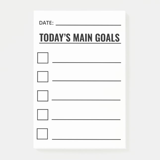 Today’s Main Goal Checklist White Notes (Front)