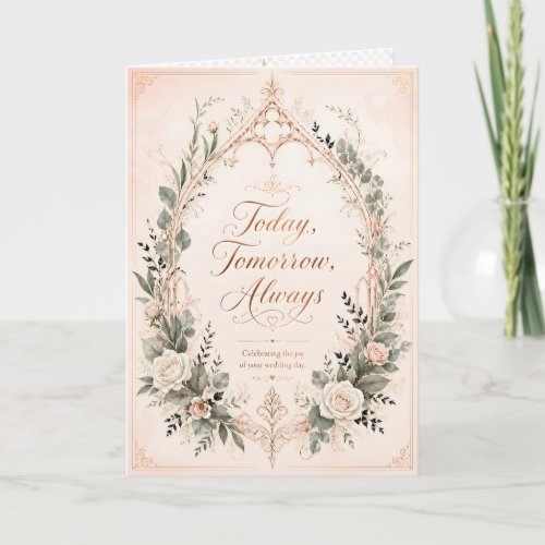 Today Tomorrow Always Elegant Floral Wedding  Card