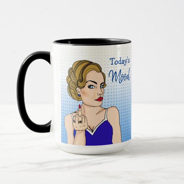 Today's Mood, Retro Lady Flipping the Bird   Mug (Left)