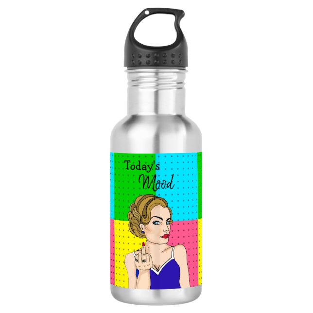 Today's Mood, Retro Lady Flipping the Bird Stainless Steel Water Bottle (Front)