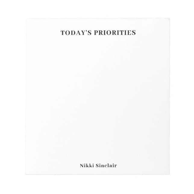 Today's Priorities Black and White Jotter Notepad (Front)