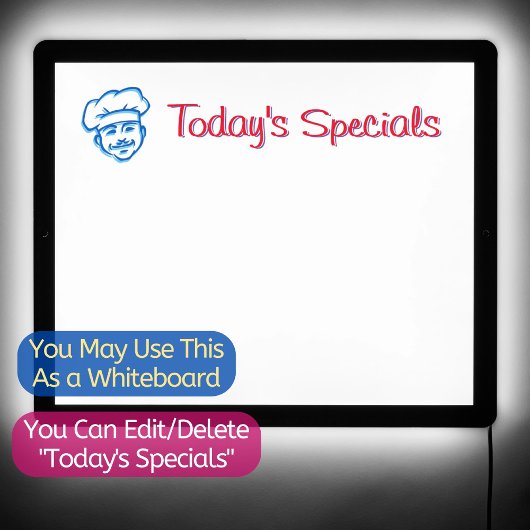 Today's Specials Restaurant Menu Whiteboard Chef LED Sign