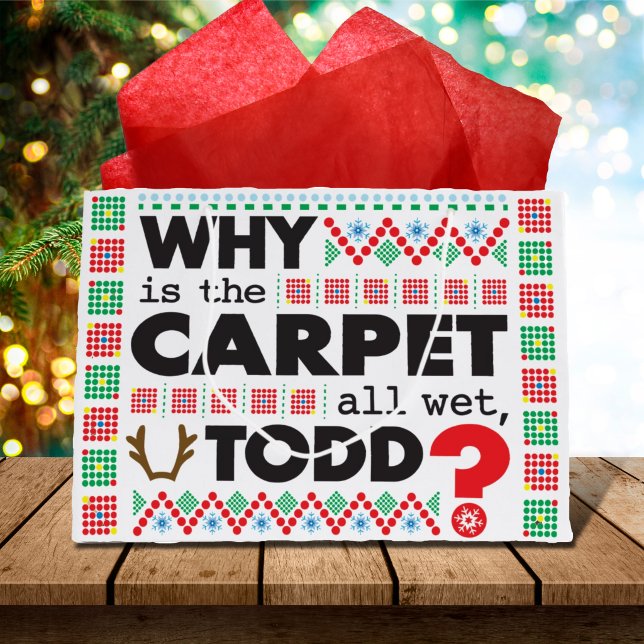 Todd Margo Carpet Funny Red Ugly Christmas Sweater Large Gift Bag (Creator Uploaded)