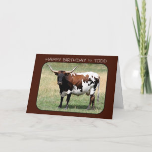 Todd Texas Longhorn Cow Happy Birthday Card