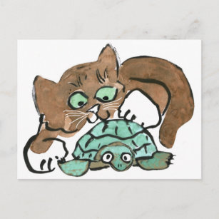 Todd the Brown Kitten Finds to Turtle Postcard