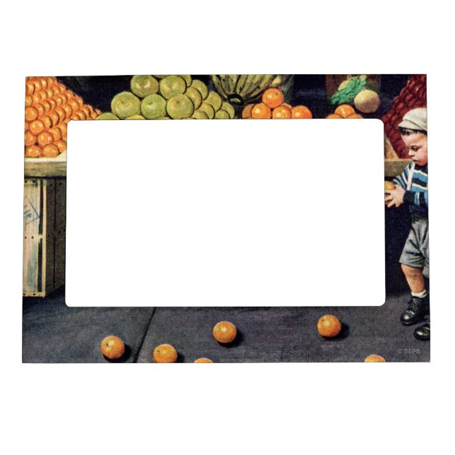 Toddler and Oranges Magnetic Picture Frame (Front)