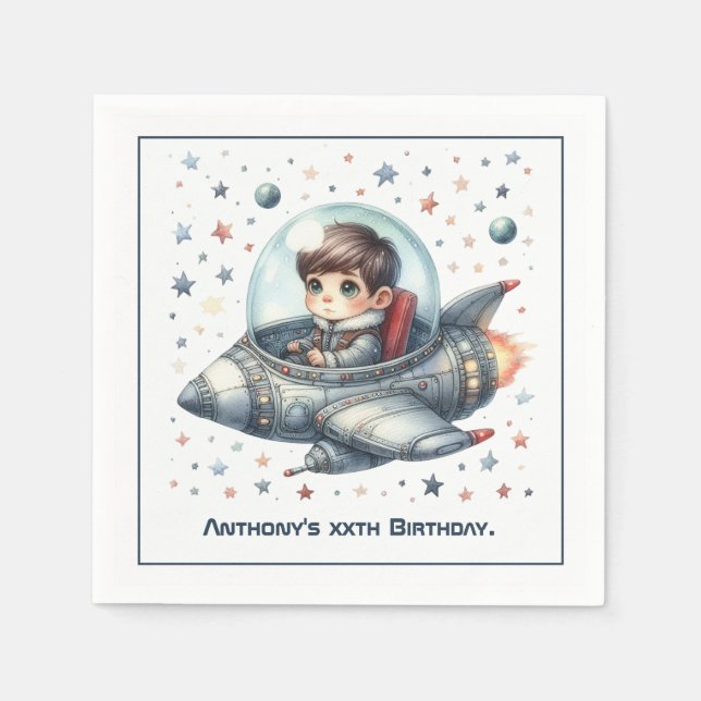 Toddler Astronaut Space themed Birthday Party Napkins (Front)