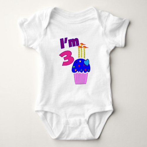 Toddler Birthday Im 3___Adorable Cupcake Design Baby Bodysuit