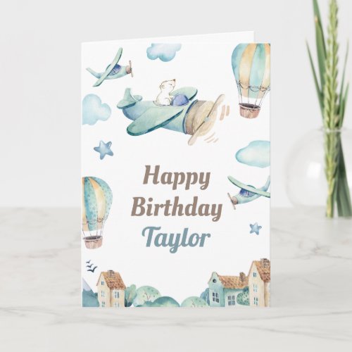 Toddler Boy Aviation Theme Happy Birthday and Name Card