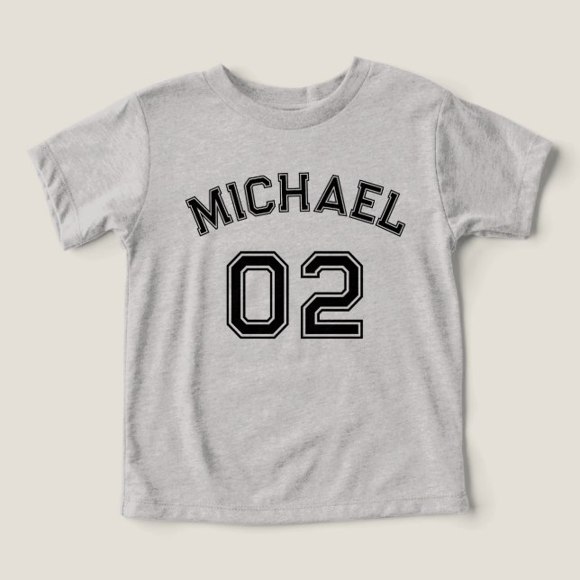 Toddler Boy Black Name Jersey Number Sports Cotton T-shirt (Design Front)